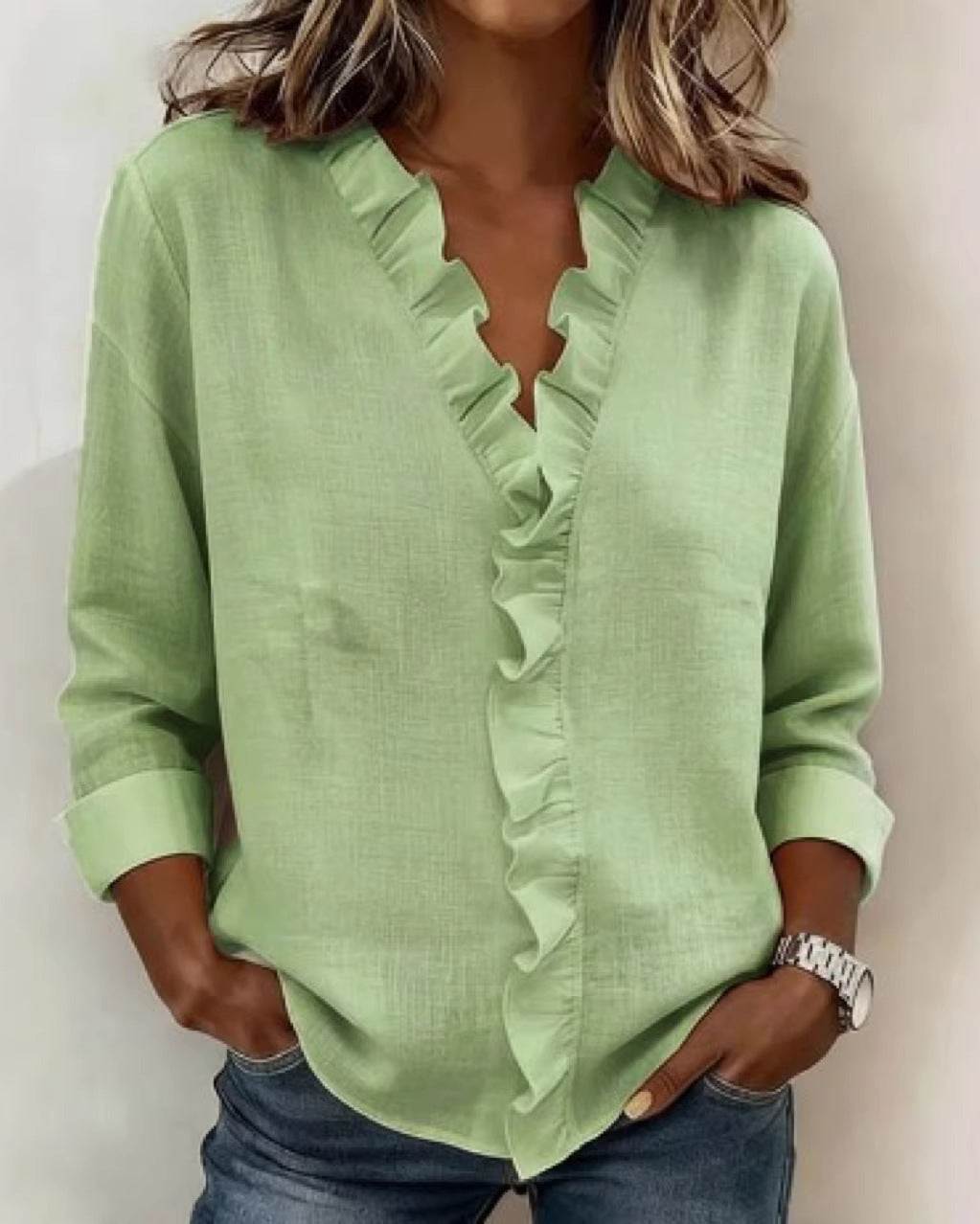 JESSICA | V-neck blouse with ruffles