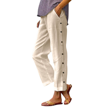 ERICA | Cropped linen pants with buttons
