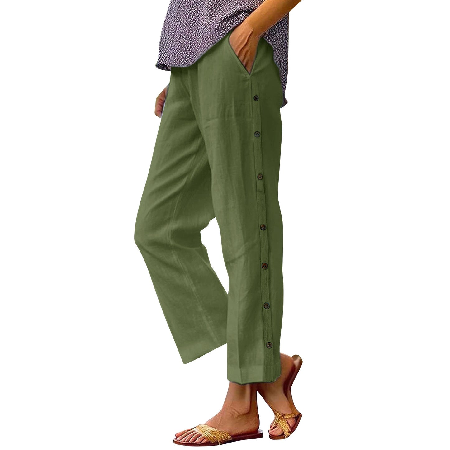 ERICA | Cropped linen pants with buttons