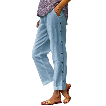 ERICA | Cropped linen pants with buttons